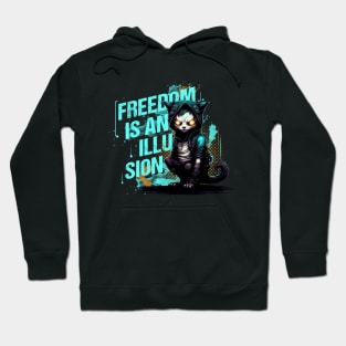 Cyberspace Cat Freedom is an Illusion Dark Background Hoodie